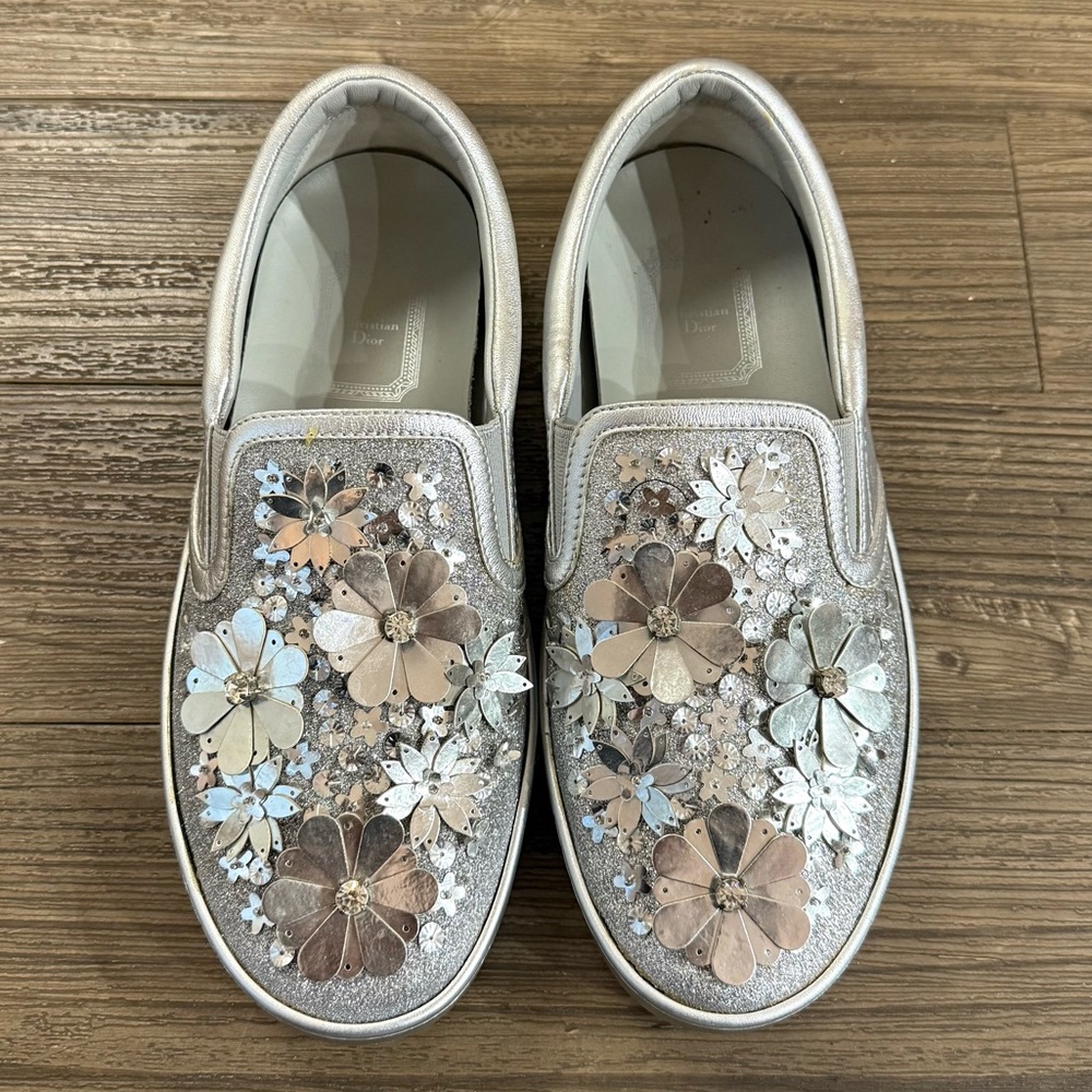Christian Dior WalkSilver Floral Slip ons [size 36]